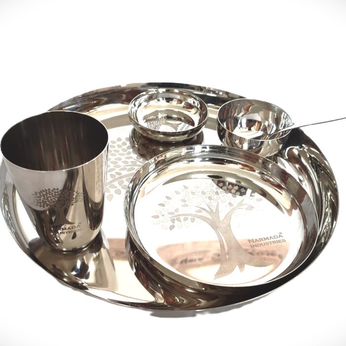 Narmada Industries SS Thali Wati Set - Complete Stainless Steel Dinnerware, 6-Piece, Dishwasher Safe for Indian Meals