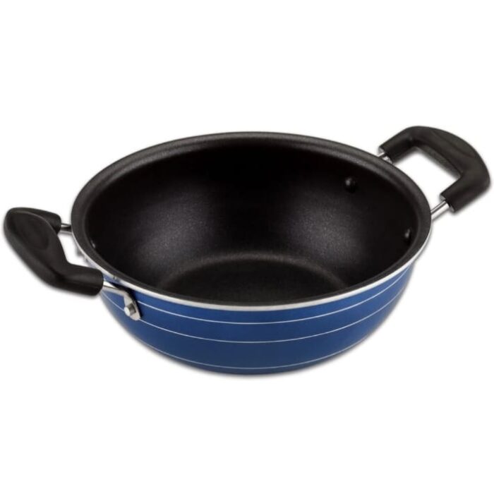 Narmada Industries Vikas Nonstick Kadhai with Glass Lid, 240mm, 3-Layer Coating, Induction & Gas Compatible for Everyday Cooking