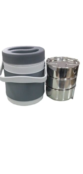 Narmada Industries SS Multi-Tier Tiffin, Stainless Steel Lunch Container with 3 Stackable Compartments, Leak-Proof & Insulated (for Office/School) (Dellas)