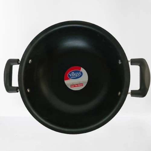 Narmada Industries Vikas Nonstick Kadai - 24cm Versatile Cooking Pan, Induction & Gas Compatible, PFOA Free (Black) for Everyday Use