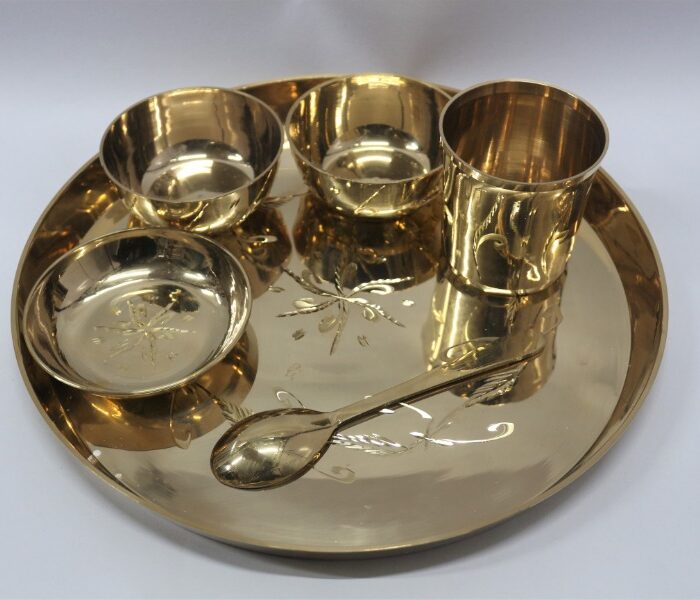 Narmada Industries Original Kansa Dinner Set - Complete Bronze Dinnerware Collection, Traditional Indian Design (for 6 Pcs)
