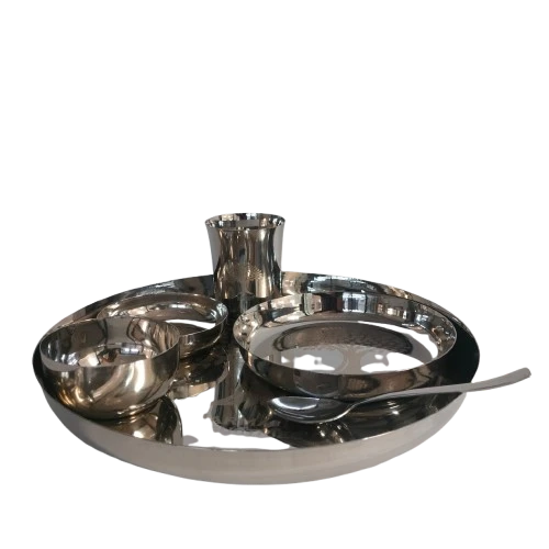 Narmada Industries SS Thali Wati Set - Complete Stainless Steel Dinnerware, 7-Piece, Dishwasher Safe for Indian Meals