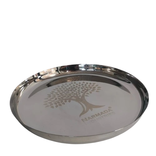 Narmada Industries SS Thali Large Serving Plate, Stainless Steel, 12-inch Diameter, for Parties & Family Dinners