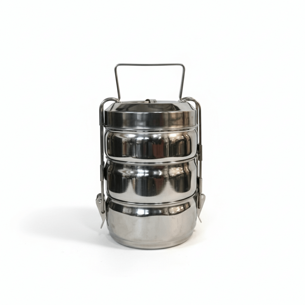 Narmada Industries SS Clip Tiffin - Lockable Lunch Box, Stainless Steel, Leak-Proof, with Clip Closure for Kids & Adults (Silver)