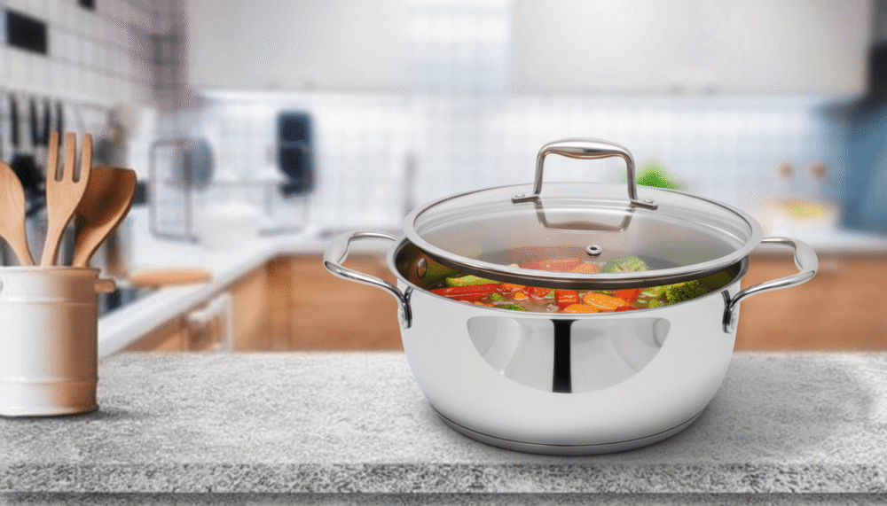 Narmada Industries Triply Kadai - 24cm Stainless Steel Versatile Cooking Kadai, Induction & Gas Compatible, for Everyday Use - Image 2