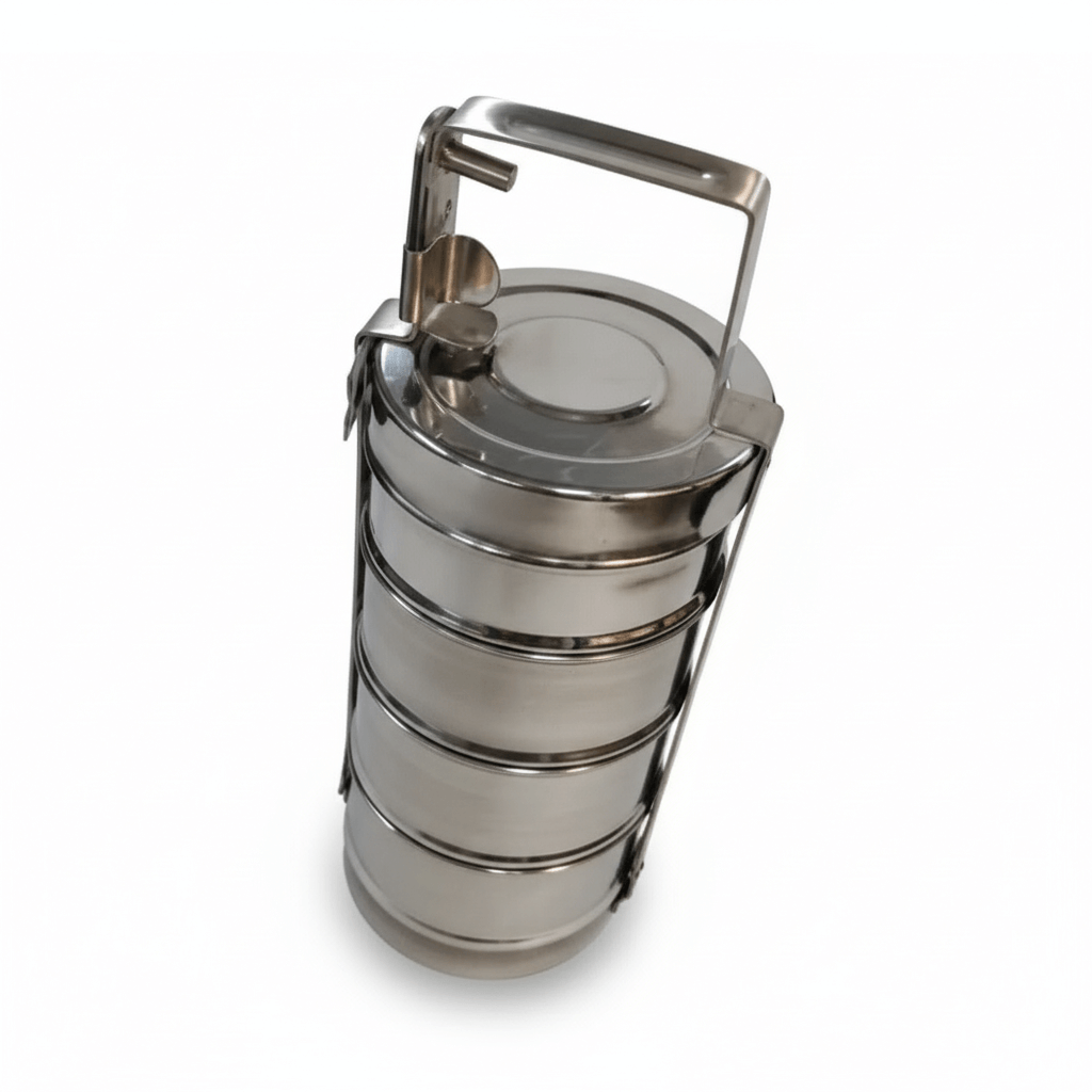 Narmada Industries SS Bombay Tiffin Classic Stainless Steel Lunch Box Set, 3-Tier Stackable, Leak-Proof, with Carry Handle for Office & Travel