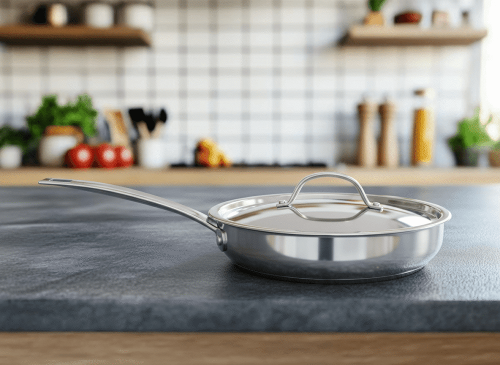 Narmada Industries Triply Frypan - Heavy Duty Stainless Steel Frying Pan, 24cm, Induction Compatible for Home Kitchen - Image 2