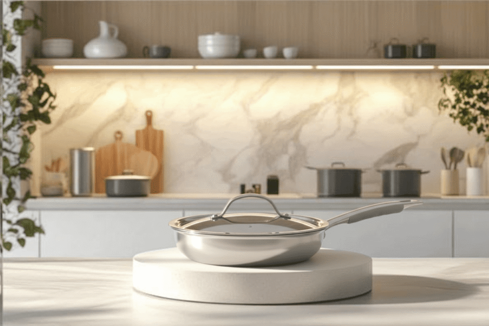 Narmada Industries Triply Frypan - Heavy Duty Stainless Steel Frying Pan, 24cm, Induction Compatible for Home Kitchen - Image 4