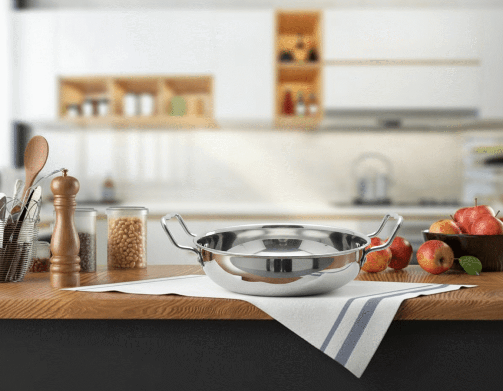 Narmada Industries Triply Stainless Steel Kadhai with Handle, Deep Cooking Pan for Indian Cooking, Induction & Gas Compatible - Image 2