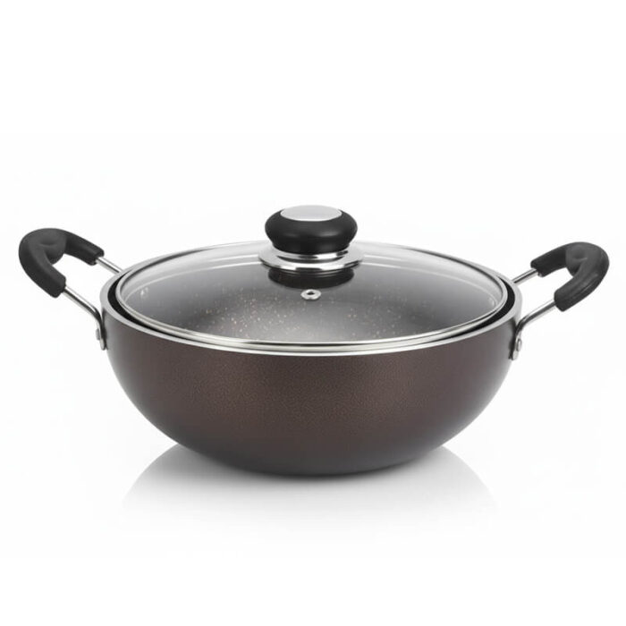 Narmada Industries Heavy-Duty Nonstick Deep Kadhai with Induction Base, 3-Layer Coating, Large Size for Everyday Cooking
