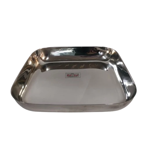 Narmada Industries SS Square Boltone Serving Plate - 8-inch Stainless Steel Dish for Kitchen, Restaurant, Home Use